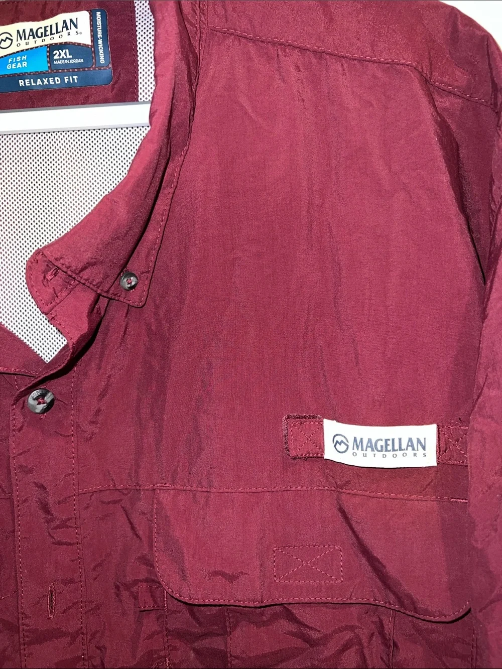Magellan Outdoors Men's Burgundy Short-Sleeve Button-Up Shirt